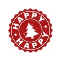 HAPPY Scratched Stamp Seal with Fir-Tree