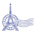 Grunge round stamp with Eiffel Tower