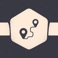 Grunge Route location icon isolated on grey background. Map pointer sign. Concept of path or road. GPS navigator