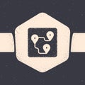 Grunge Route location icon isolated on grey background. Map pointer sign. Concept of path or road. GPS navigator