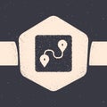 Grunge Route location icon isolated on grey background. Map pointer sign. Concept of path or road. GPS navigator