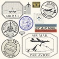 Grunge rubber ink stamps set with plane text air mail Royalty Free Stock Photo