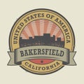 Grunge rubber stamp or label with name of Bakersfield, California