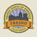 Grunge rubber stamp with name of Fresno, California