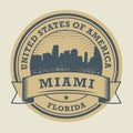 Grunge rubber stamp or label with name of Miami, Florida