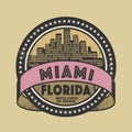 Grunge rubber stamp or label with name of Miami, Florida