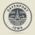 Grunge rubber stamp or label with text Davenport, Iowa