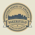 Grunge rubber stamp with name of Bakersfield, California