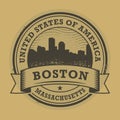 Grunge rubber stamp with name of Boston, Massachusetts