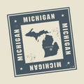 Grunge rubber stamp with name and map of Michigan, USA Royalty Free Stock Photo