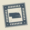 Grunge rubber stamp with name and map of Nebraska, USA Royalty Free Stock Photo