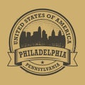 Grunge rubber stamp with name of Pennsylvania, Philadelphia