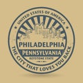 Grunge rubber stamp with name of Philadelphia, Pennsylvania
