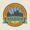 Grunge rubber stamp with name of Raleigh, North Carolina
