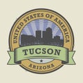 Grunge rubber stamp with name of Tucson, Arizona