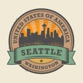 Grunge rubber stamp with name of Washington, Seattle