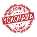 Redgrunge rubber stamp with the name of Yokohama city from Japan