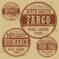 Grunge rubber stamp set North Dakota