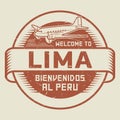 Stamp or tag with airplane text Welcome to Lima, Peru