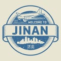 Grunge rubber stamp or tag with text Welcome to Jinan