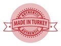 Grunge rubber stamp with the text Authentic, Made in Turkey Royalty Free Stock Photo