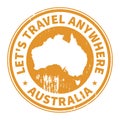 Grunge rubber stamp with the text Travel Australia written inside the stamp