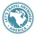 Grunge rubber stamp with the text Travel North America written i