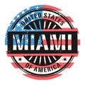 Grunge rubber stamp with the text United States of America, Miami