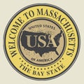 Grunge rubber stamp with text Welcome to Massachusetts Royalty Free Stock Photo