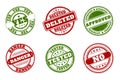 Grunge rubber stamps. Approved and deleted, yes no. Tested or danger green red vector Royalty Free Stock Photo