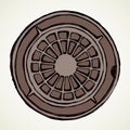 Round manhole cover. Vector drawing