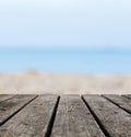 Grunge rustic wood boards on the beach. Ocean