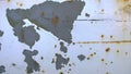 Grunge rusty messy steel surface background. Sheet metal corrosion. Rust damaged old wall. Painted texture. Peeling white paint. P Royalty Free Stock Photo