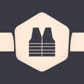 Grunge Safety vest icon isolated on grey background. Monochrome vintage drawing. Vector