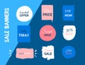 Grunge sale badge collection. Discount price offer set with place for text. Promo coupon labels Royalty Free Stock Photo