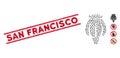 Grunge San Francisco Line Seal with Collage Opium Poppy Icon