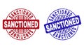 Grunge SANCTIONED Scratched Round Stamp Seals Royalty Free Stock Photo