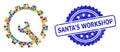 Grunge Santa`S Workshop Seal and Colorful Collage Gear Repair