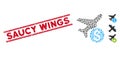 Grunge Saucy Wings Line Stamp and Collage Airplane Price Icon