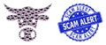 Grunge Scam Alert Round Stamp and Recursion Cow Head Icon Collage