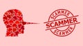 Distress Scammer Stamp Seal and Red Love Liar Person Mosaic