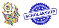 Grunge Scholarship Stamp Seal and Colored Mosaic Human Intellect Gear Royalty Free Stock Photo