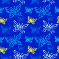 Grunge seamless pattern with butterflys. Royalty Free Stock Photo