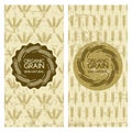 Set of organic wheat grain backgrounds. Grunge seamless pattern with cereals.