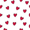 TRENDY LOVE HAND DRAW SEAMLESS VECTOR PATTERN. DIVERSE SYMBOL HEART PAINTED ART TEXTURE. VALENTINES DAY BACKGROUND Royalty Free Stock Photo