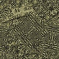 Grunge sepia random geometric dyed seamless texture material. Irregular messy architecture plan style grunge pattern
