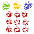 Grunge set of dozen of sale stickers in splashes