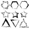 Grunge shapes. Star, triangle, hexagon. Set of Hand Drawn , design elements