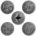 Grunge Silver Crypto Coin, Token Set - ETH, FIL, MATIC, ATOM, EOS