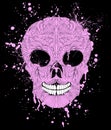 Grunge skull on black background.